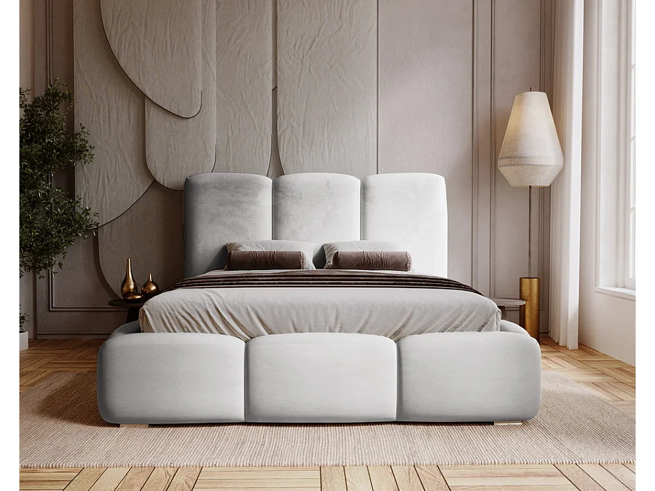 Emporius Lit adulte 200x200 cm Merkad - Lit Double 200x200 avec Rangement - Lit Adulte avec Tete de Lit - Gris clair (Magic Velvet 2218)