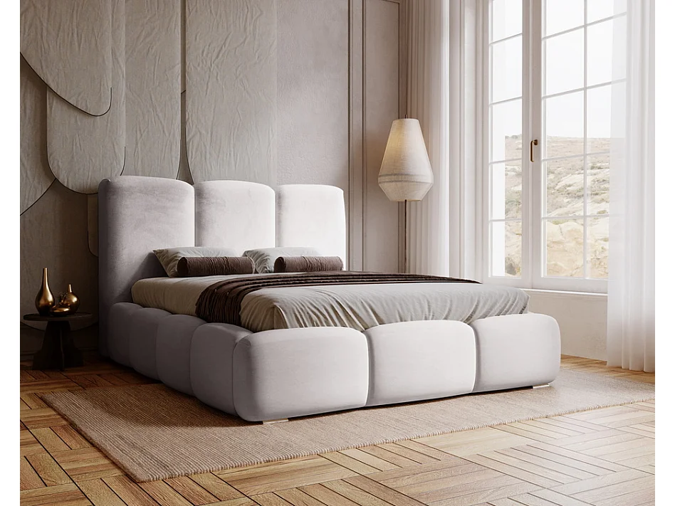 Emporius Lit adulte 160x200 cm Merkad - Lit Double 160x200 avec Rangement - Lit Adulte avec Tete de Lit - Gris clair (Magic Velvet 2218)