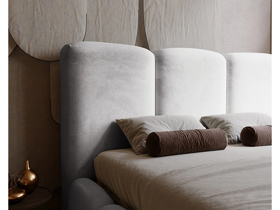 Emporius Lit adulte 160x200 cm Merkad - Lit Double 160x200 avec Rangement - Lit Adulte avec Tete de Lit - Gris clair (Magic Velvet 2218)