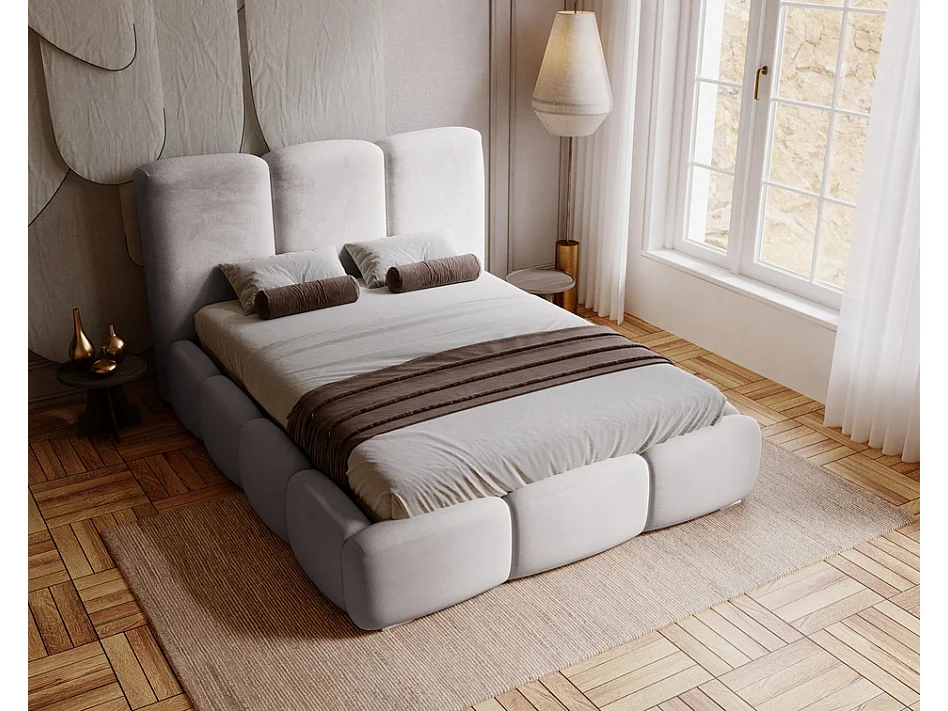 Emporius Lit adulte 160x200 cm Merkad - Lit Double 160x200 avec Rangement - Lit Adulte avec Tete de Lit - Gris clair (Magic Velvet 2218)