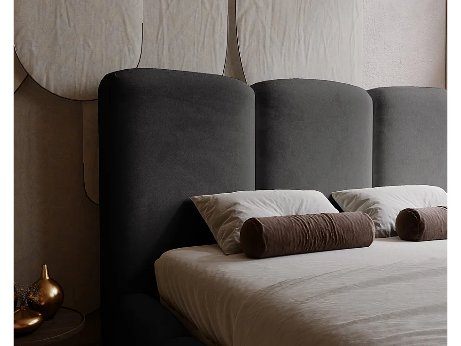 Emporius gestoffeerd bed met lattenbodem 160x200 Merkad - Tweepersoonsbed - hoogwaardig comfortabel bed, fluweel - Zwart (Magic Velvet 2219)