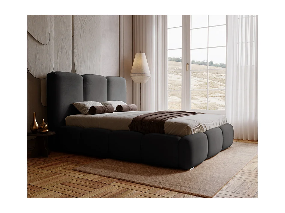 Emporius Lit adulte 200x200 cm Merkad - Lit Double 200x200 avec Rangement - Lit Adulte avec Tete de Lit - Noir (Magic Velvet 2219)