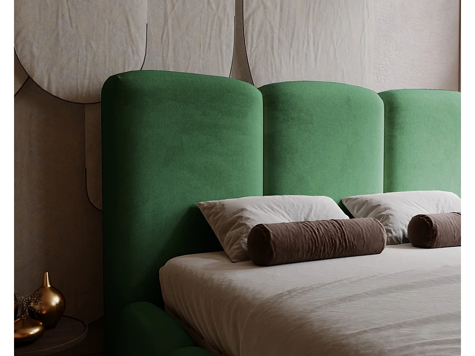 Emporius gestoffeerd bed met lattenbodem 160x200 Merkad - Tweepersoonsbed - hoogwaardig comfortabel bed, fluweel - Groen (Magic Velvet 2225)