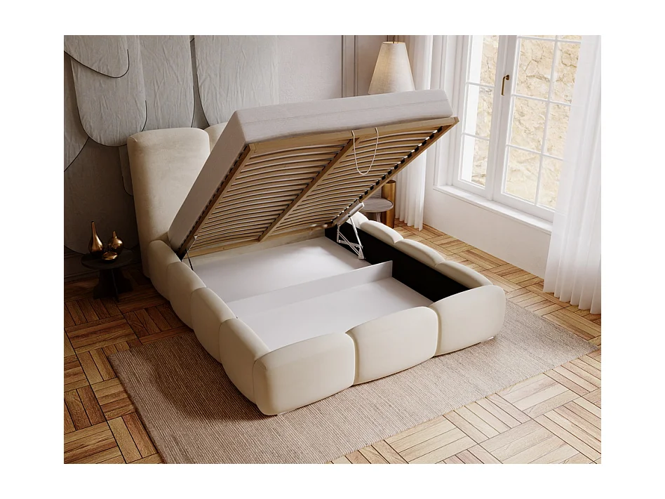 Emporius gestoffeerd bed met lattenbodem 160x200 Merkad - Tweepersoonsbed - hoogwaardig comfortabel bed, fluweel - Groen (Magic Velvet 2225)