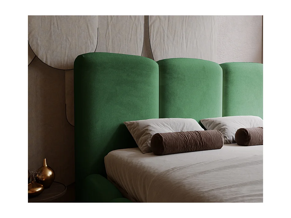 Emporius gestoffeerd bed met lattenbodem 160x200 Merkad - Tweepersoonsbed - hoogwaardig comfortabel bed, fluweel - Groen (Magic Velvet 2225)