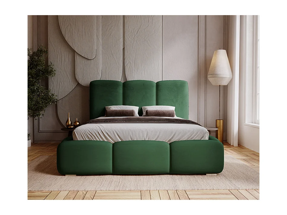 Emporius gestoffeerd bed met lattenbodem 160x200 Merkad - Tweepersoonsbed - hoogwaardig comfortabel bed, fluweel - Groen (Magic Velvet 2225)