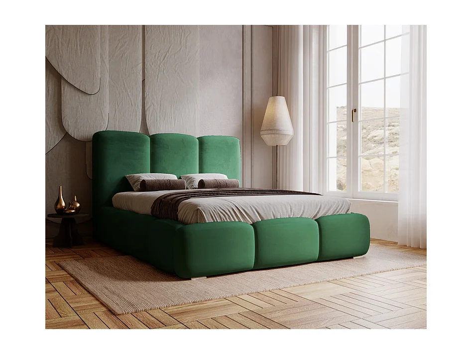Emporius gestoffeerd bed met lattenbodem 160x200 Merkad - Tweepersoonsbed - hoogwaardig comfortabel bed, fluweel - Groen (Magic Velvet 2225)