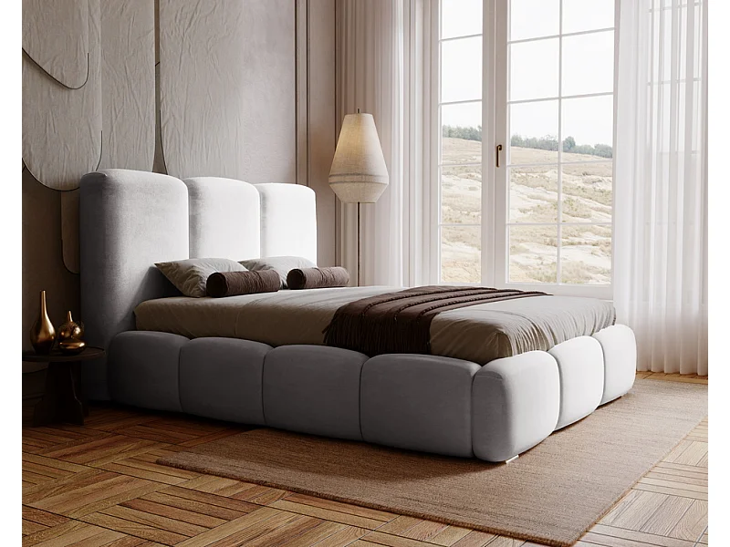 Emporius Lit adulte 140x200 cm Merkad - Lit Double 140x200 avec Rangement - Lit Adulte avec Tete de Lit - Gris clair (Magic Velvet 2218)