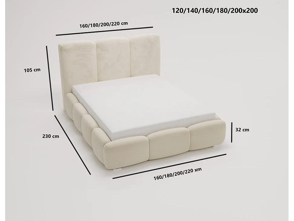 Emporius gestoffeerd bed met lattenbodem 140x200 Merkad - Tweepersoonsbed - hoogwaardig comfortabel bed, fluweel - Lichtgrijs (Magic Velvet 2218)