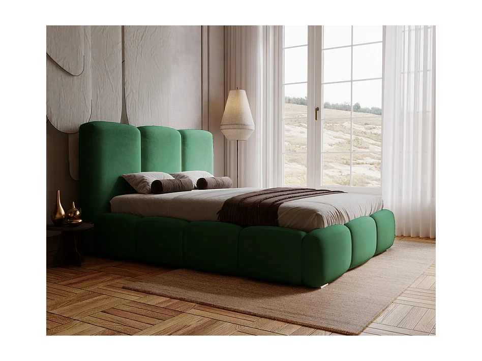 Emporius Lit adulte 140x200 cm Merkad - Lit Double 140x200 avec Rangement - Lit Adulte avec Tete de Lit - Vert (Magic Velvet 2225)
