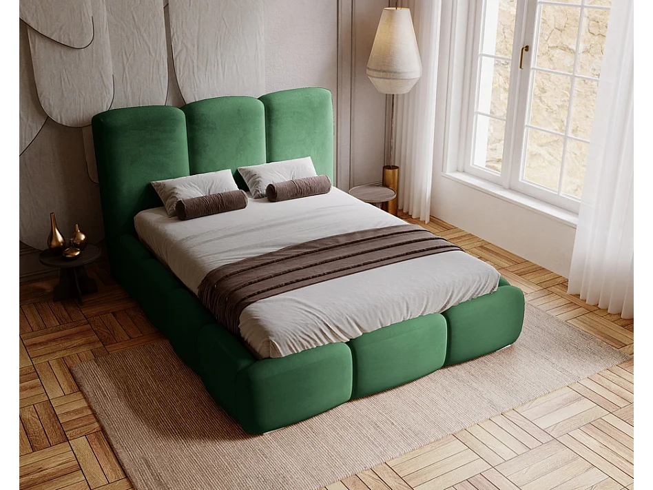 Emporius Lit adulte 140x200 cm Merkad - Lit Double 140x200 avec Rangement - Lit Adulte avec Tete de Lit - Vert (Magic Velvet 2225)