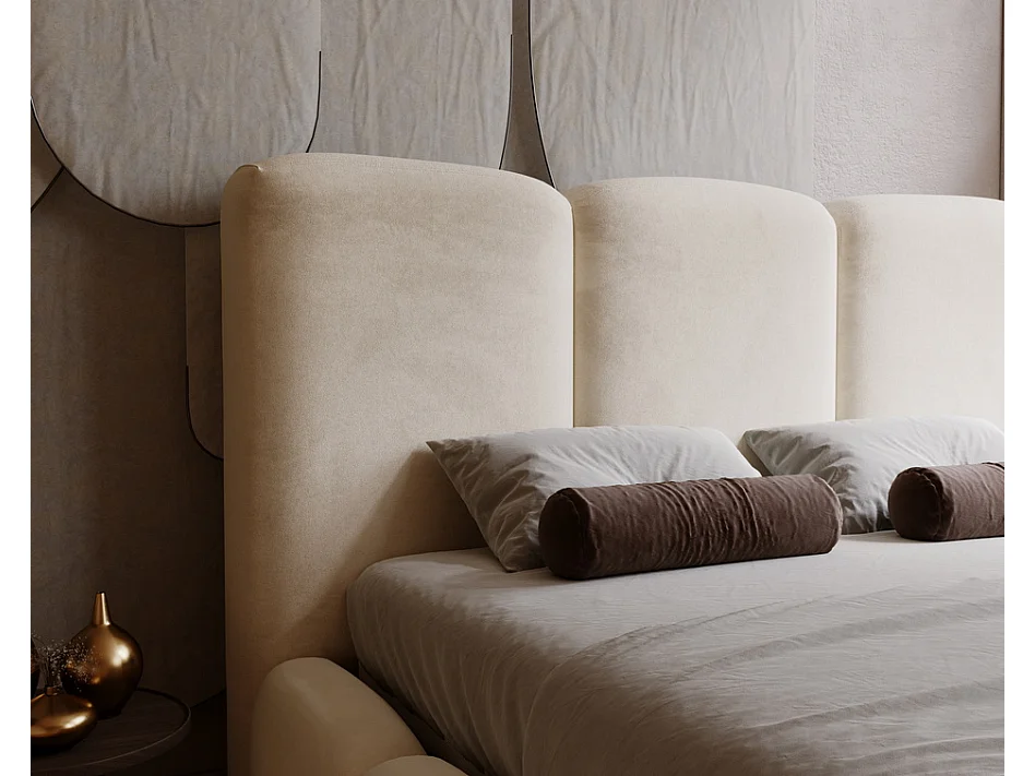 Emporius gestoffeerd bed met lattenbodem 180x200 Merkad - Tweepersoonsbed - hoogwaardig comfortabel bed, fluweel - Beige (Magic Velvet 2201)