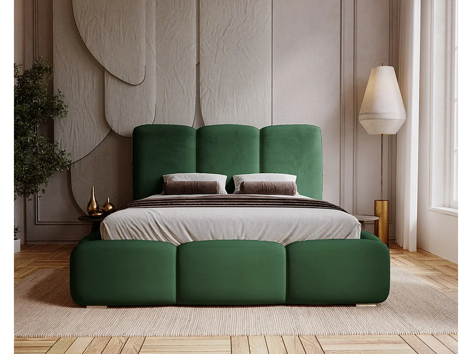 Emporius gestoffeerd bed met lattenbodem 180x200 Merkad - Tweepersoonsbed - hoogwaardig comfortabel bed, fluweel - Groen (Magic Velvet 2225)