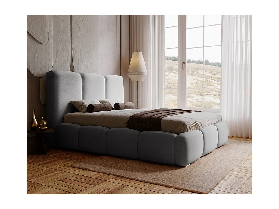 Emporius Lit adulte 200x200 cm Merkad - Lit Double 200x200 avec Rangement - Lit Adulte avec Tete de Lit - Gris (Magic Velvet 2217)
