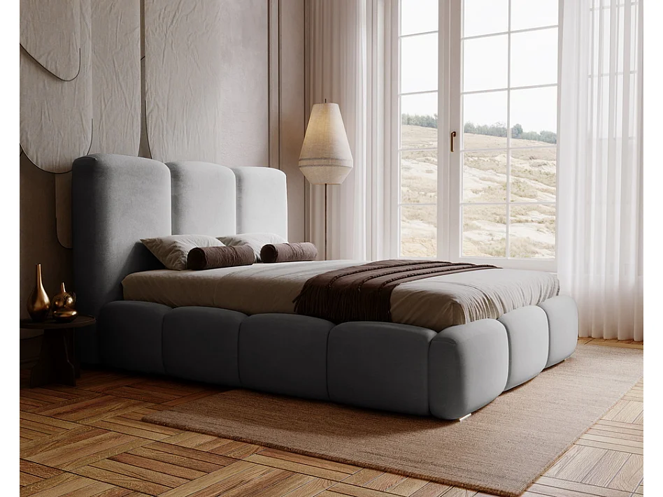 Emporius Lit adulte 200x200 cm Merkad - Lit Double 200x200 avec Rangement - Lit Adulte avec Tete de Lit - Gris (Magic Velvet 2217)