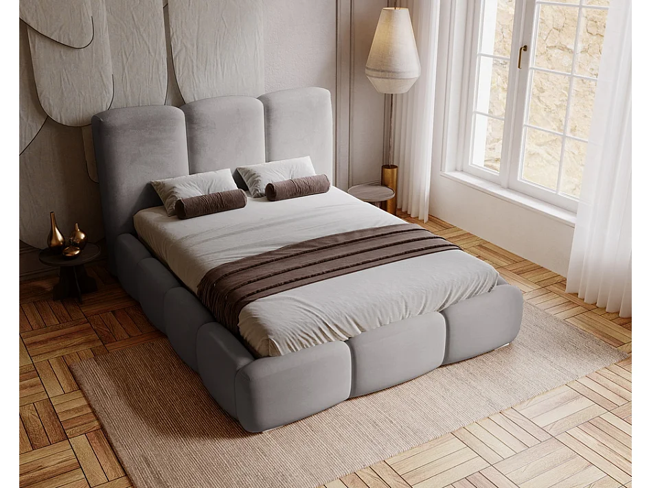 Emporius Lit adulte 200x200 cm Merkad - Lit Double 200x200 avec Rangement - Lit Adulte avec Tete de Lit - Gris (Magic Velvet 2217)