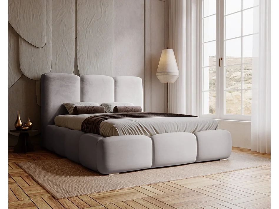 Emporius Lit adulte 200x200 cm Merkad - Lit Double 200x200 avec Rangement - Lit Adulte avec Tete de Lit - Gris (Magic Velvet 2217)