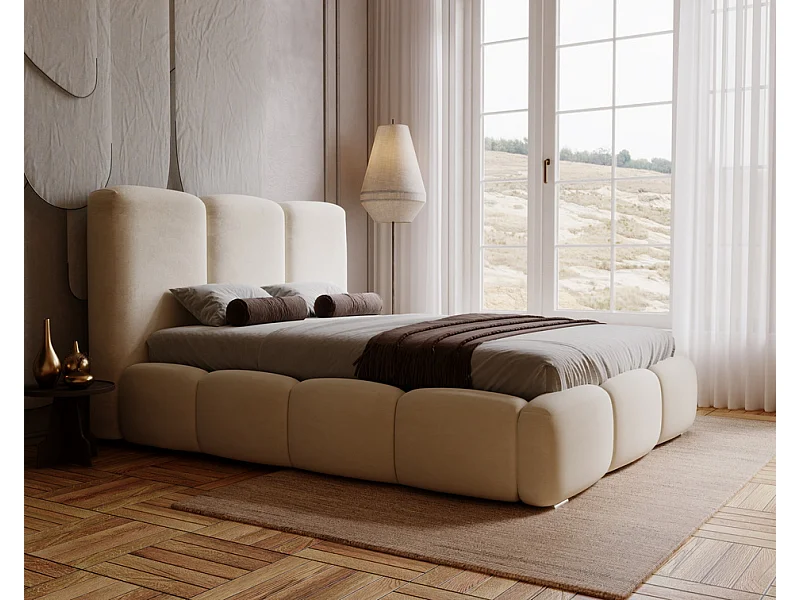 Emporius Lit adulte 200x200 cm Merkad - Lit Double 200x200 avec Rangement - Lit Adulte avec Tete de Lit - Beige (Magic Velvet 2201)