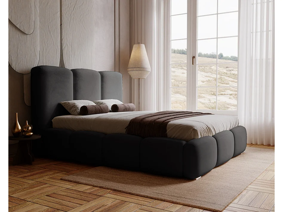 Emporius gestoffeerd bed met lattenbodem 180x200 Merkad - Tweepersoonsbed - hoogwaardig comfortabel bed, fluweel - Zwart (Magic Velvet 2219)