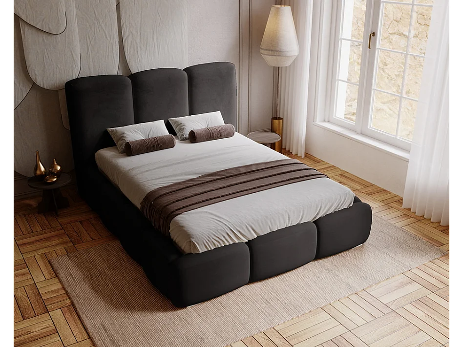 Emporius Lit adulte 180x200 cm Merkad - Lit Double 180x200 avec Rangement - Lit Adulte avec Tete de Lit - Noir (Magic Velvet 2219)