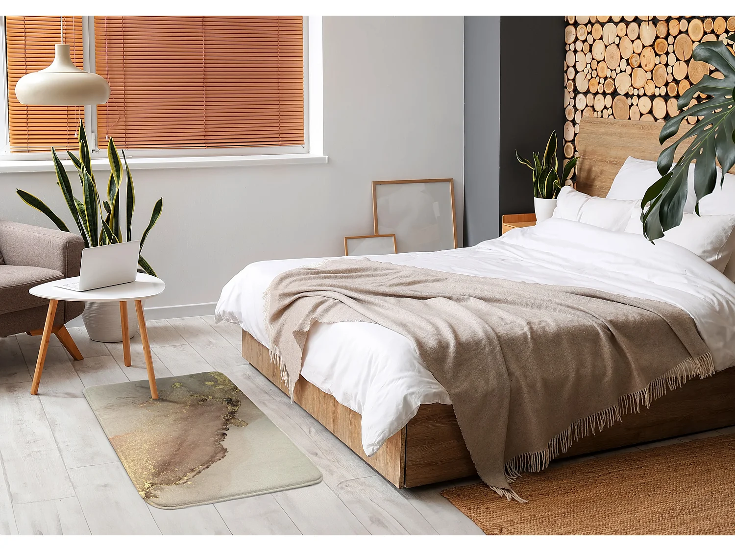 Tapijt voor de slaapkamer, 75x45 cm. Abstracte kunst. Modieus vloerkleed voor slaapkamer of woonkamer.