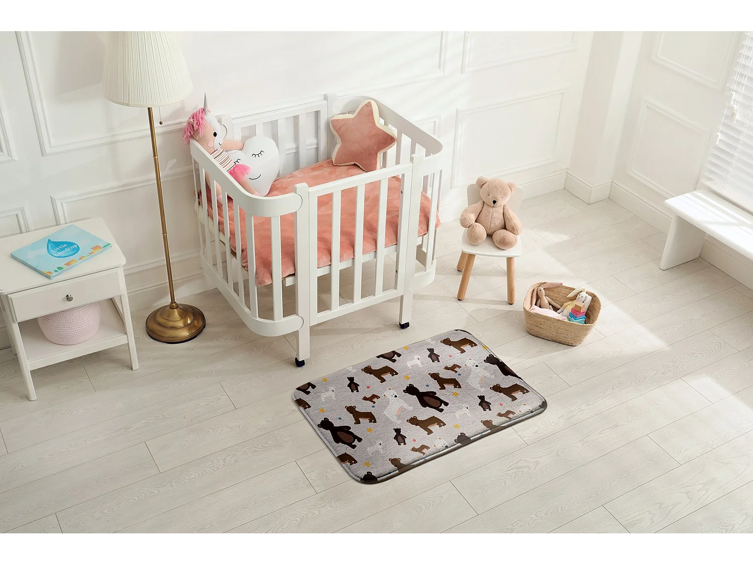 Tapis enfant, 75x45 cm Ours et étoiles Tapis enfant, pour chambre d'enfant