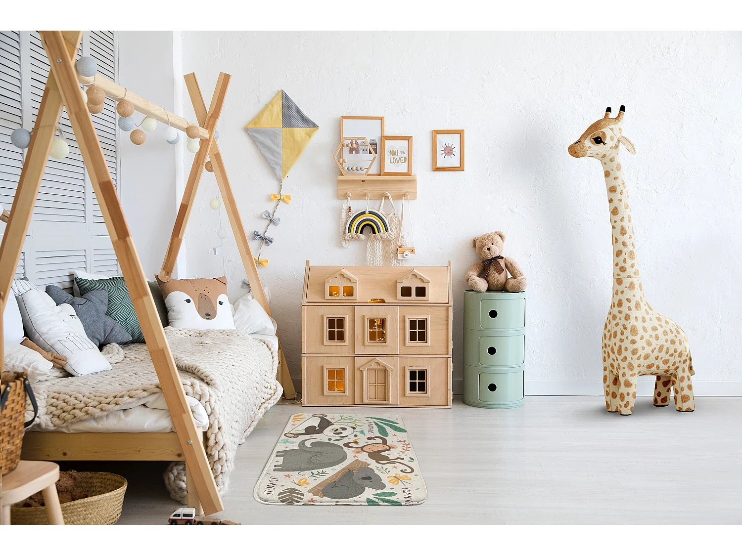 Tapis enfant, 75x45 cm Animaux de la jungle Tapis enfant, pour chambre d'enfant