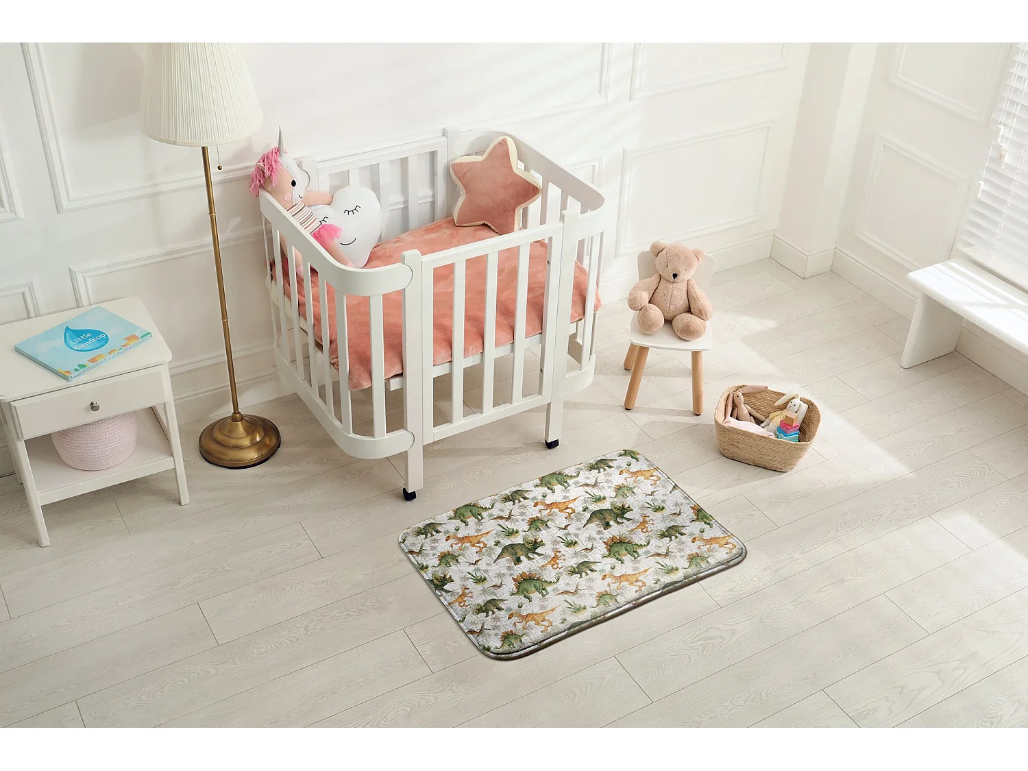 Tapis enfant, 90x60 cm Dinosaures et plantes Tapis enfant, pour chambre d'enfant