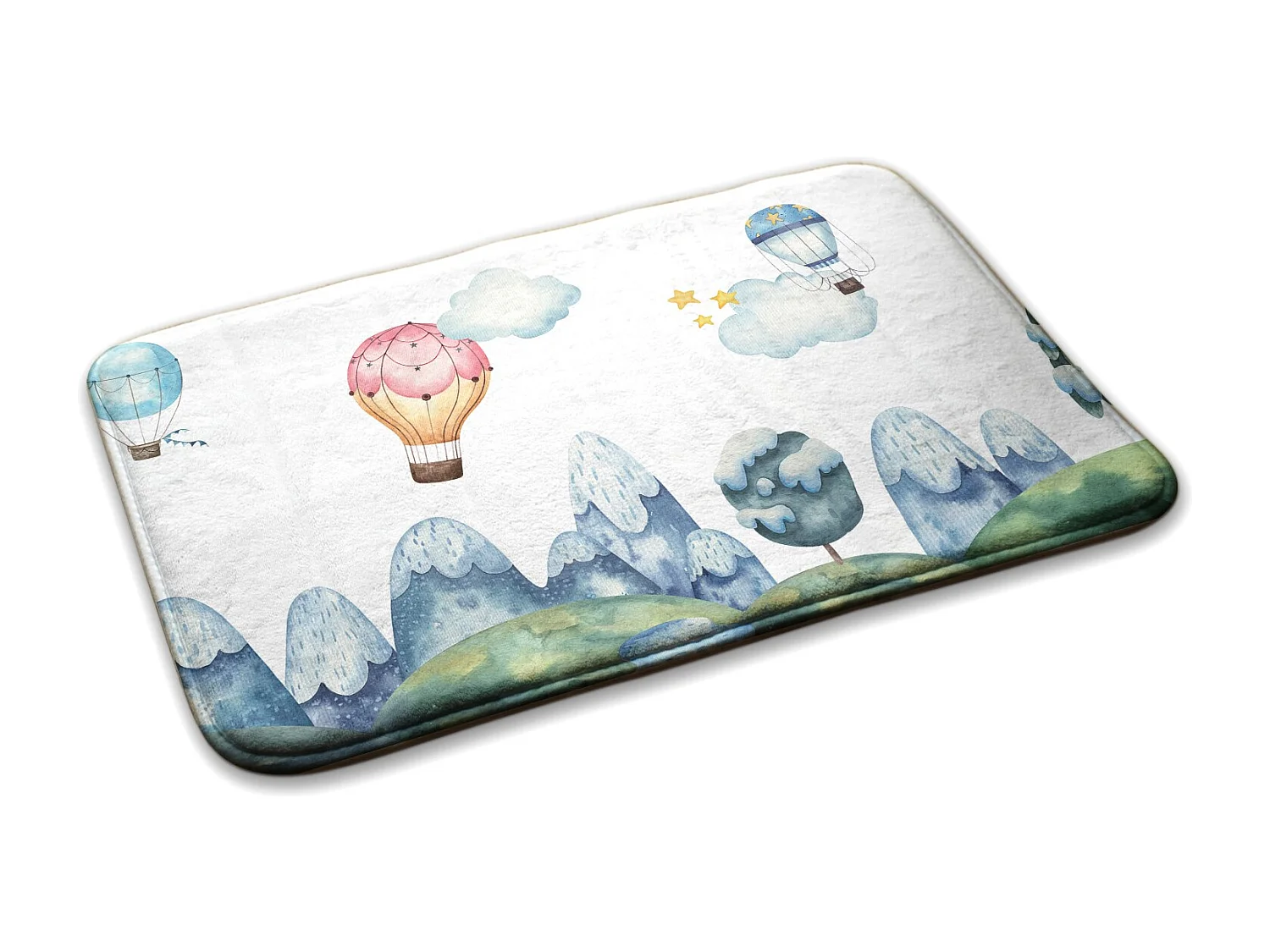Tapis enfant, 75x45 cm Ballons au-dessus des montagnes Tapis enfant, pour chambre d'enfant
