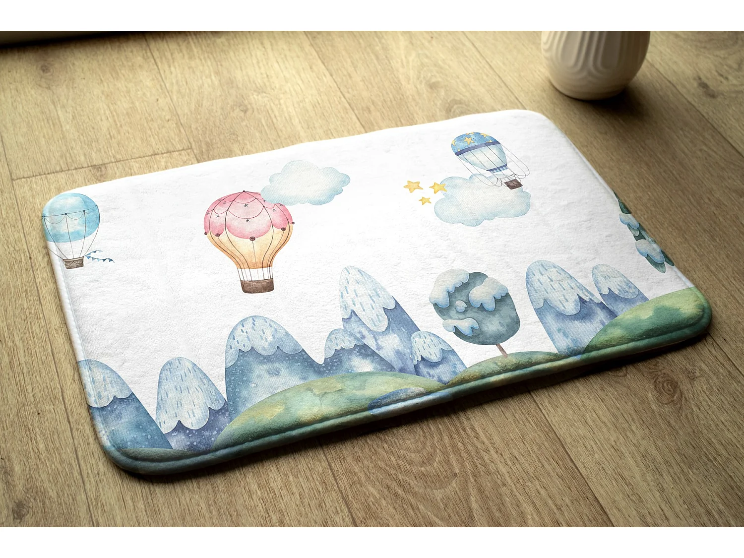 Tapis enfant, 75x45 cm Ballons au-dessus des montagnes Tapis enfant, pour chambre d'enfant