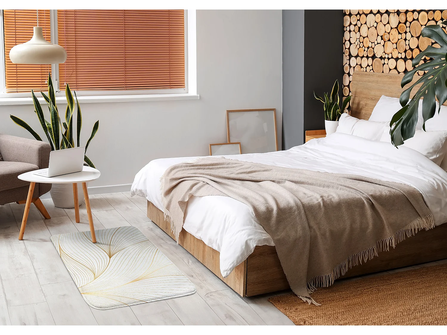 Schlafzimmerteppich, 90x60 cm. Abstraktes Linienmuster. Trendiger Teppich für ein Schlafzimmer oder Wohnzimmer.