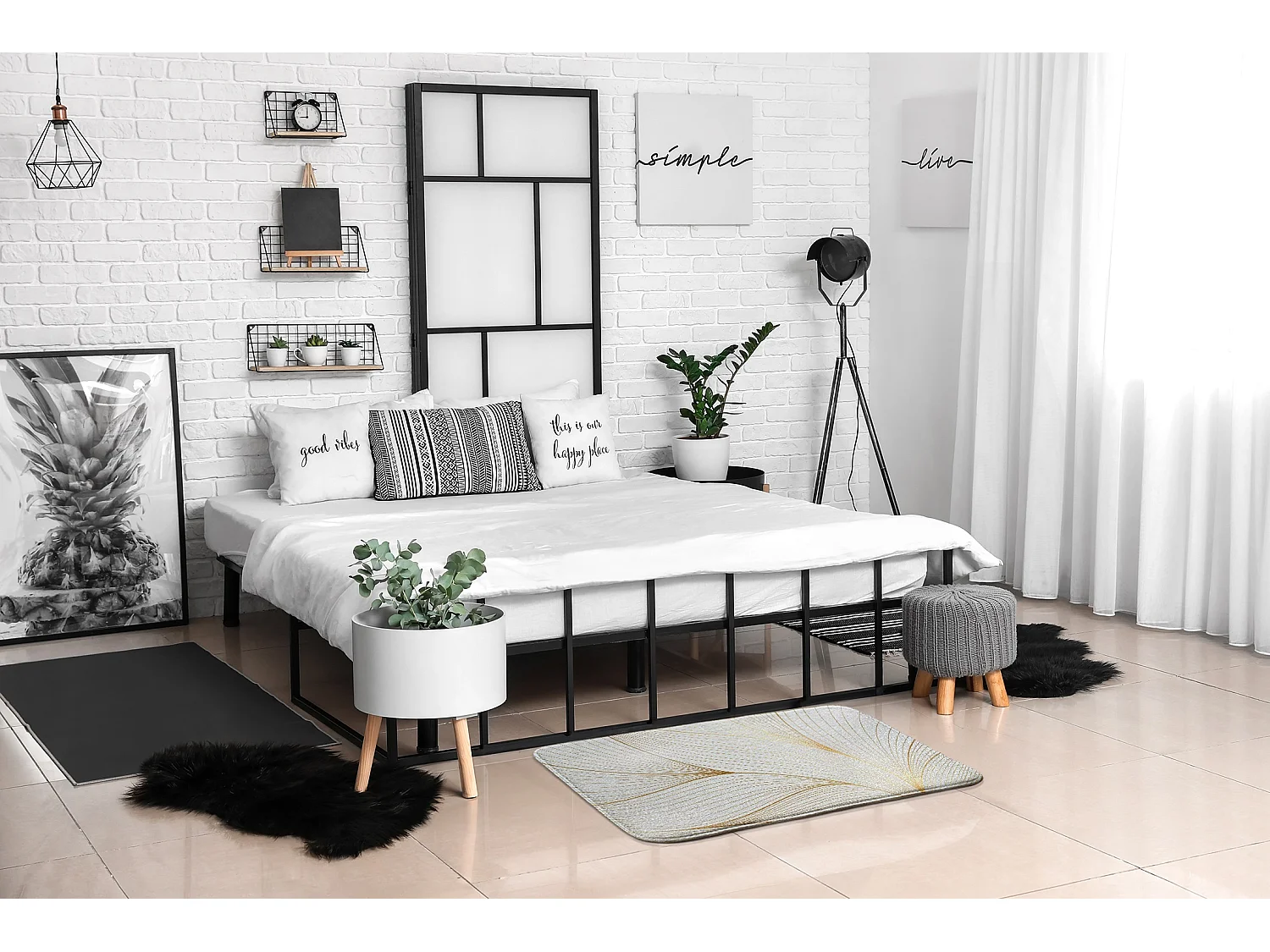 Tapis de chambre à coucher, 90x60 cm. Motif de lignes abstraites. Tapis tendance pour une chambre ou un salon.