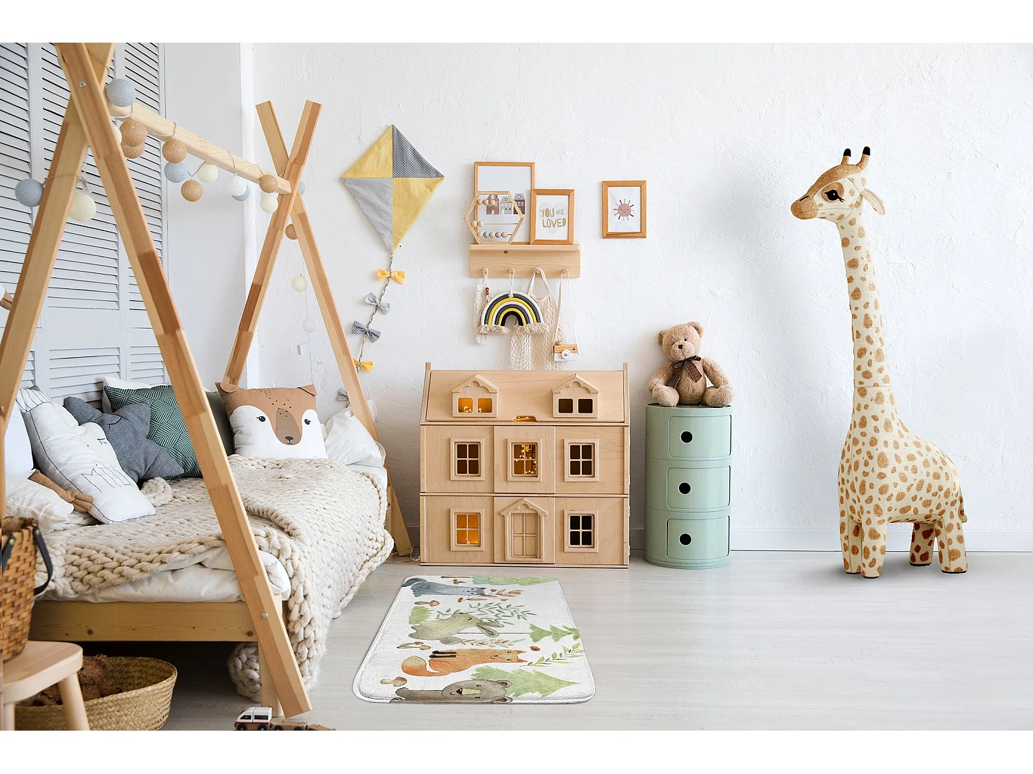 Kinderteppich, 75x45 cm Tiere im Wald Kinderteppich, für ein Kinderzimmer