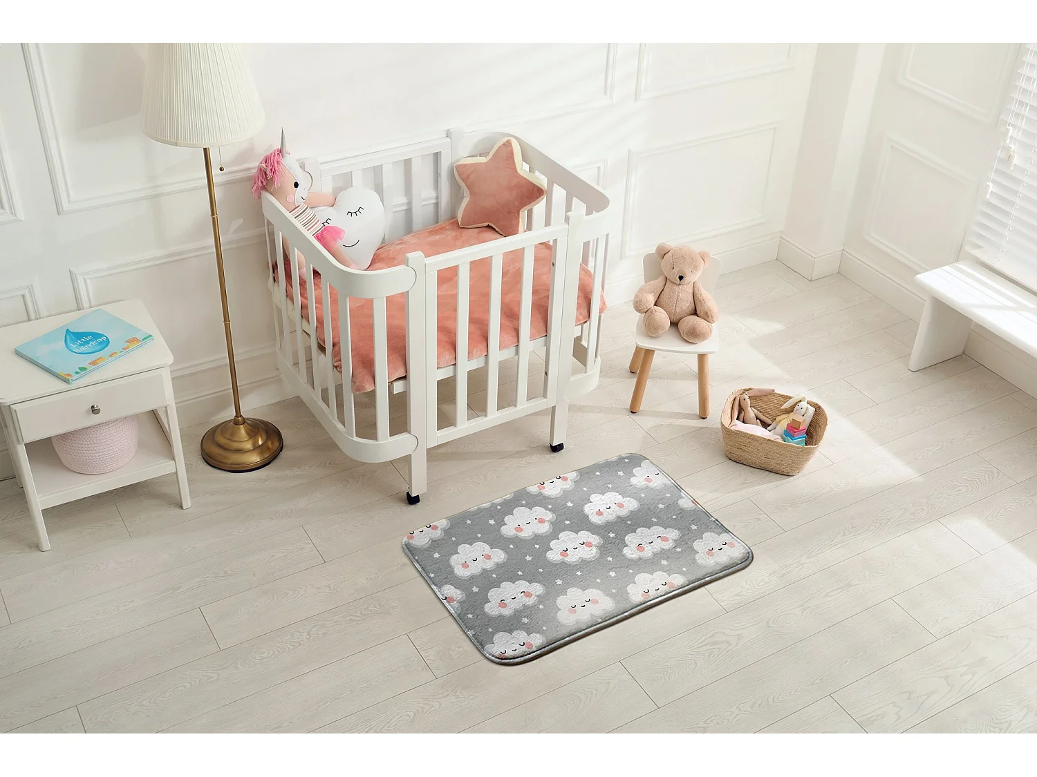 Tapis enfant, 75x45 cm Nuages ​​avec étoiles Tapis enfant, pour une chambre d'enfant