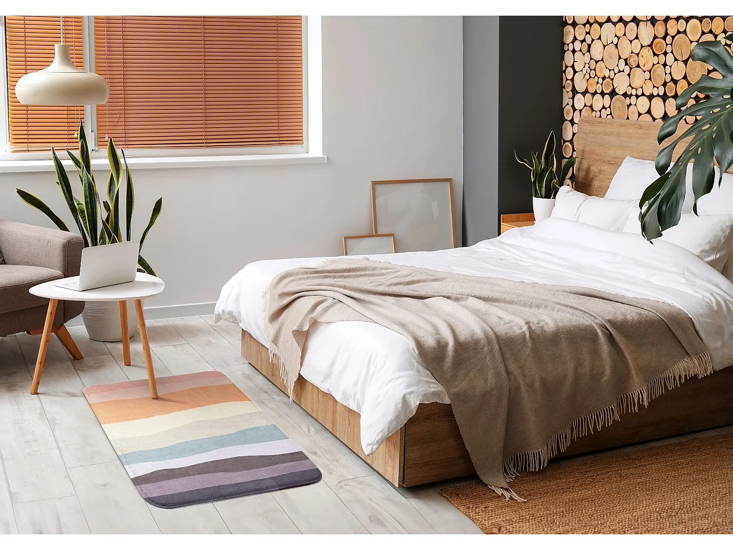 Tapis pour la chambre, 90x60 cm Rayures verticales colorées Tapis tendance pour la chambre ou le salon.