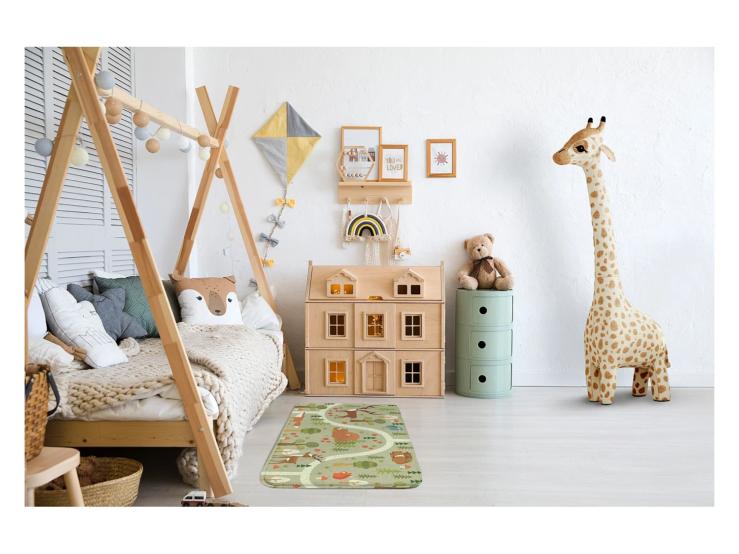 Tappeto per bambini, 90x60 cm Animali nel bosco Tappeto per bambini, per la cameretta dei bambini