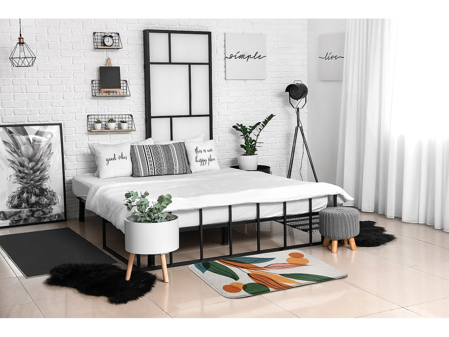 Tapis pour la chambre, 75x45 cm Feuilles abstraites Tapis tendance pour la chambre ou le salon.