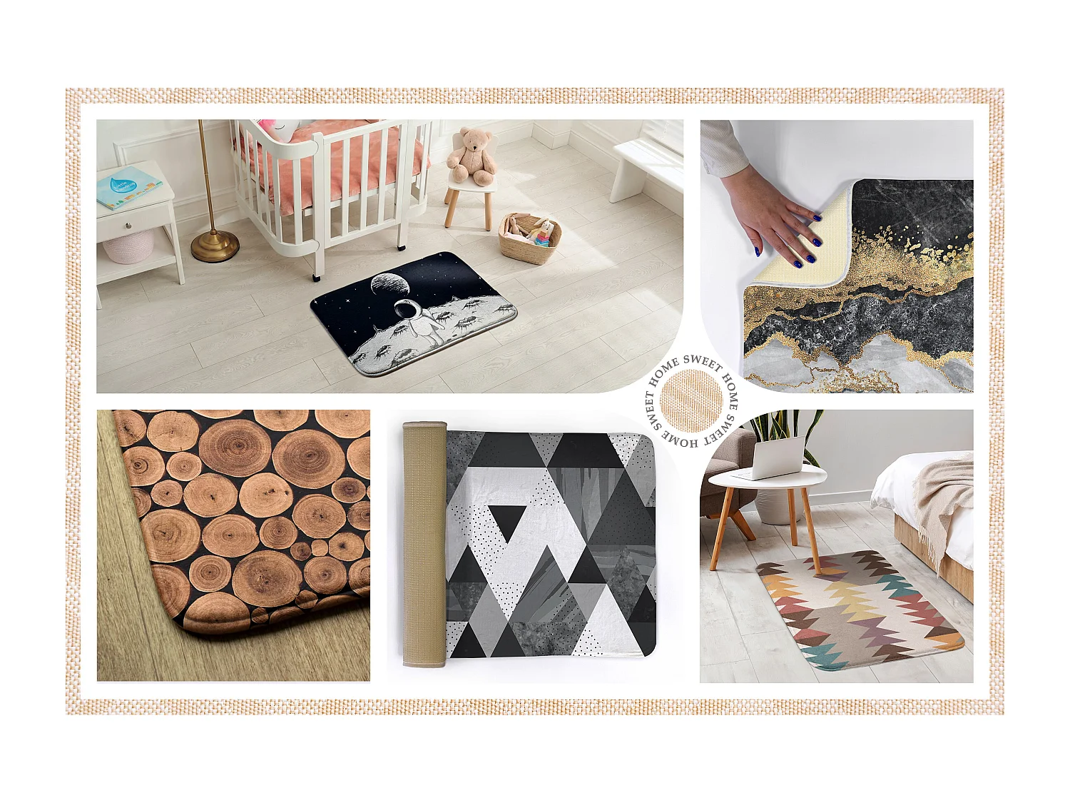 Tapis pour la chambre, 75x45 cm Feuilles abstraites Tapis tendance pour la chambre ou le salon.