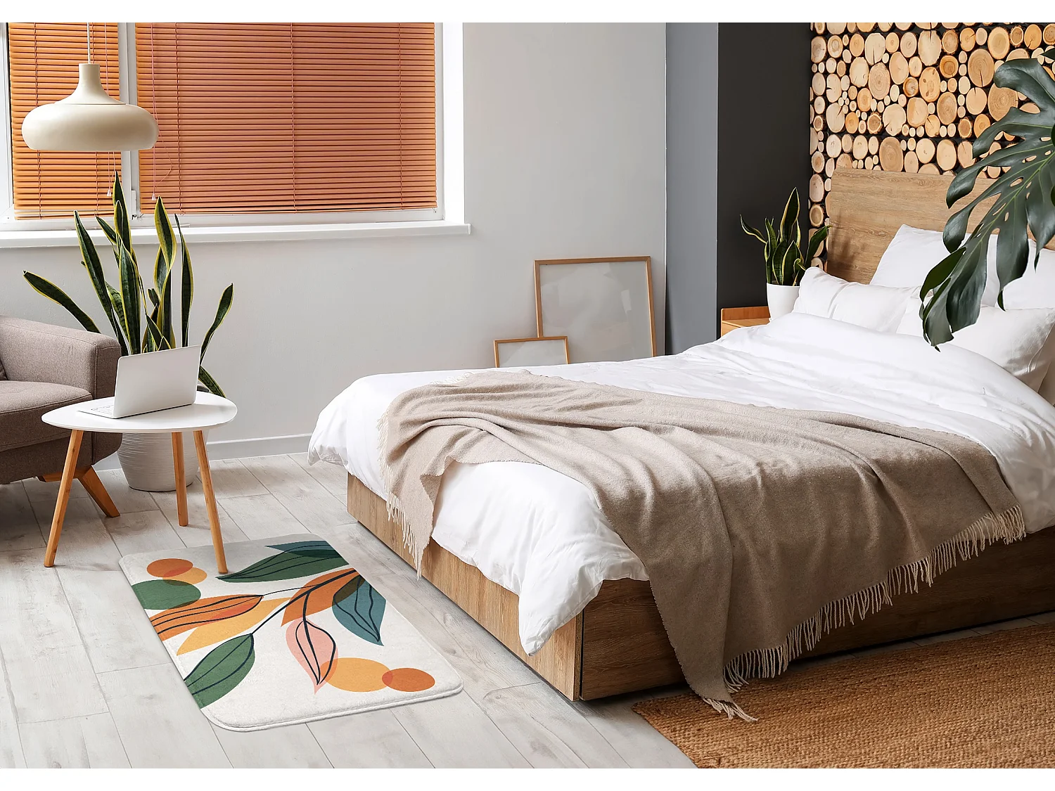 Tapis pour la chambre, 90x60 cm Feuilles abstraites Tapis tendance pour la chambre ou le salon.