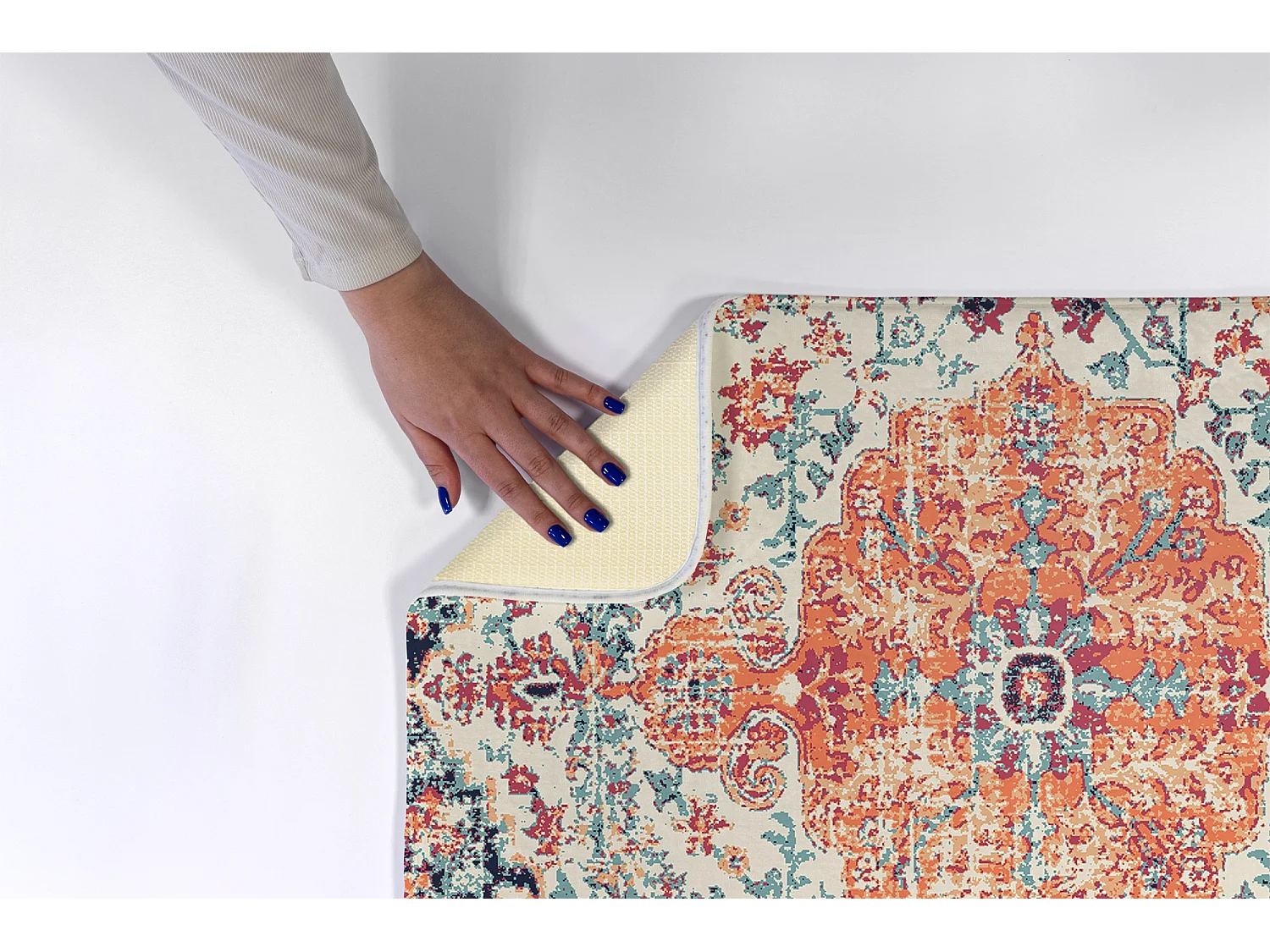 Teppich für das Schlafzimmer, 90x60 cm. Muster auf dem Teppich. Trendiger Teppich für das Schlafzimmer oder Wohnzimmer.