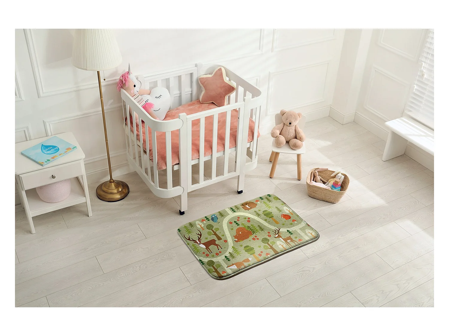Kinderteppich, 75x45 cm Tiere im Wald Kinderteppich, für ein Kinderzimmer