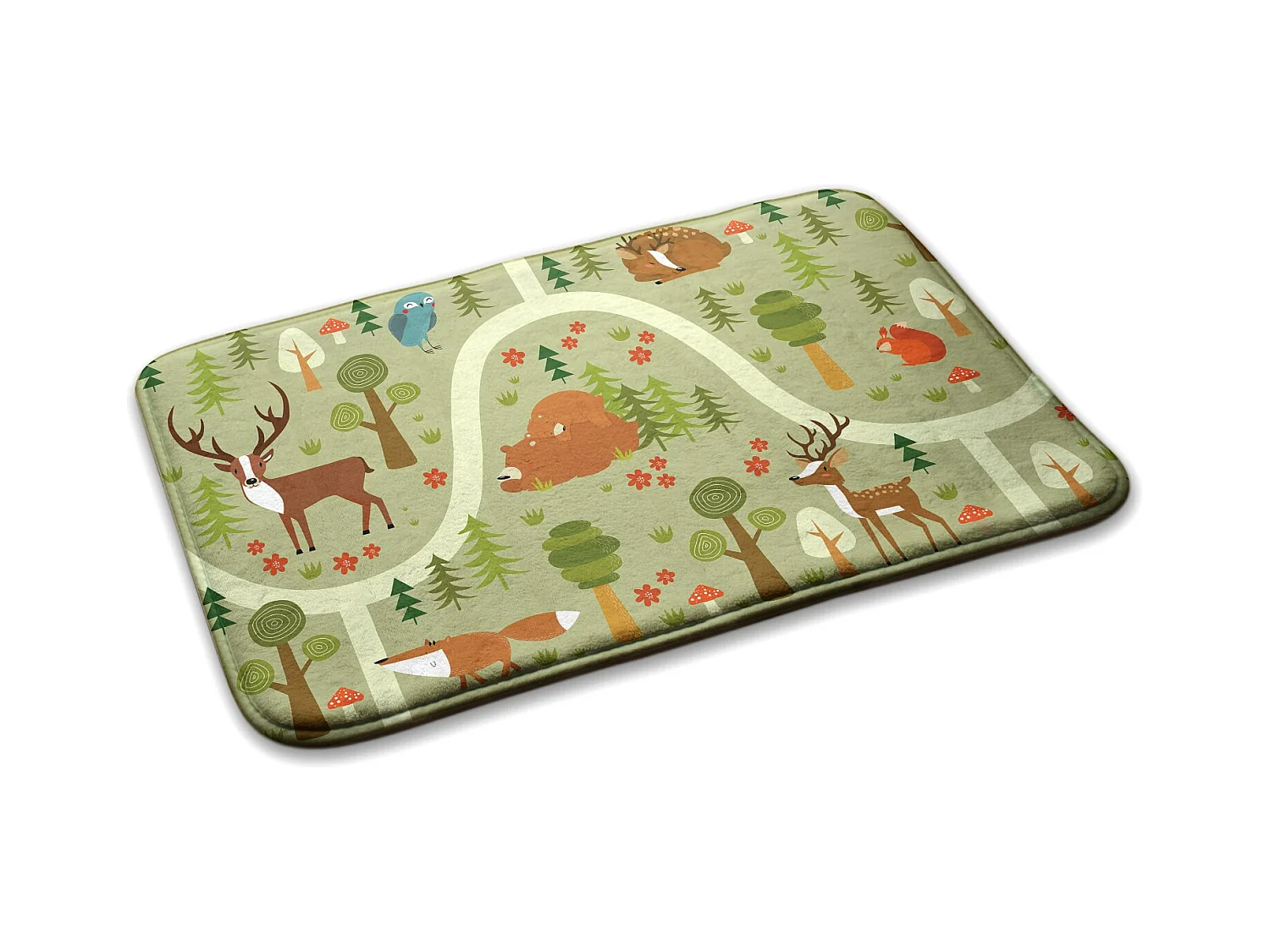 Kindervloerkleed, 75x45 cm Dieren in het bos Kindervloerkleed, voor de kinderkamer