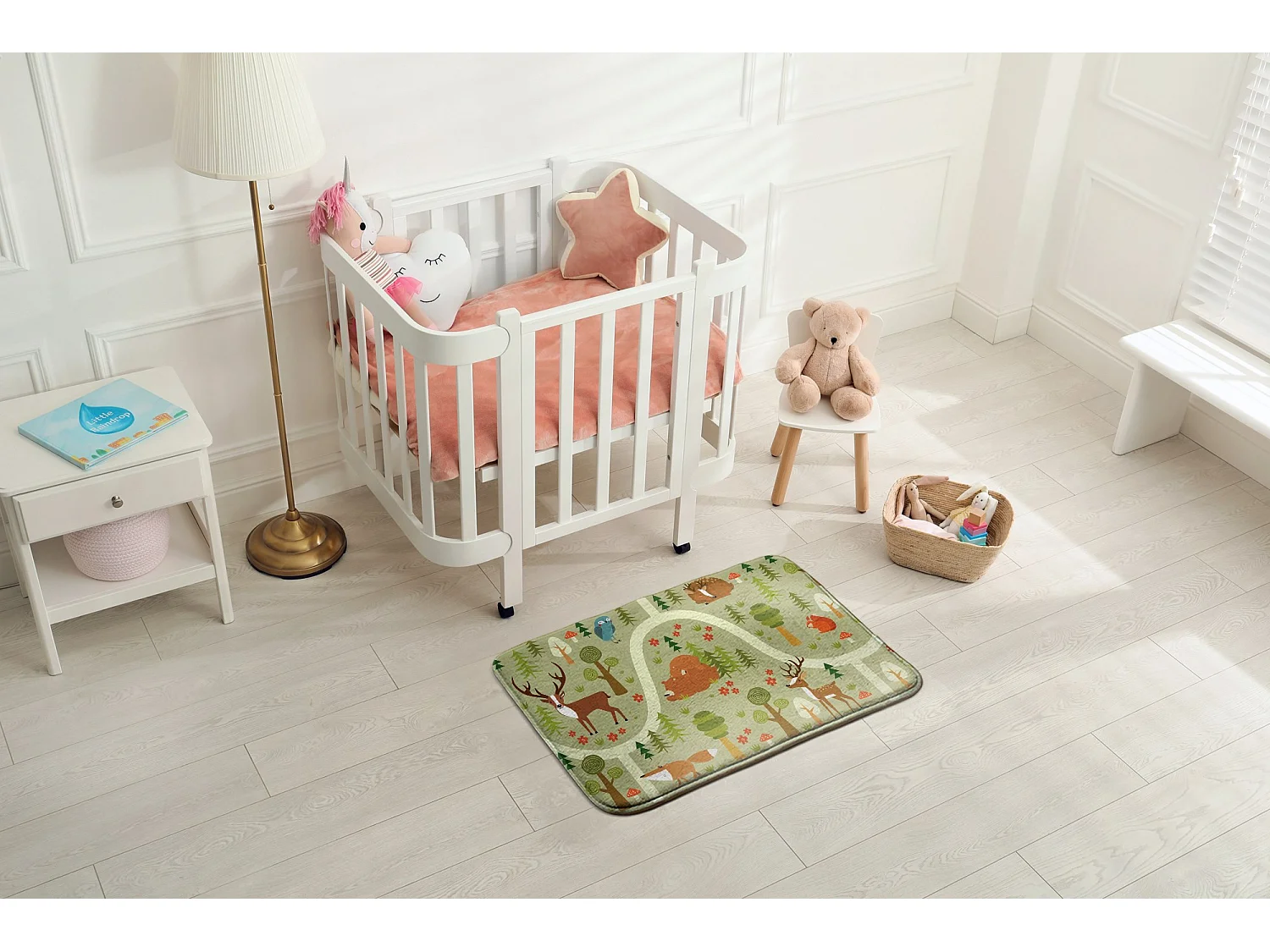 Tapis enfant, 75x45 cm Animaux dans la forêt Tapis enfant, pour une chambre d'enfant