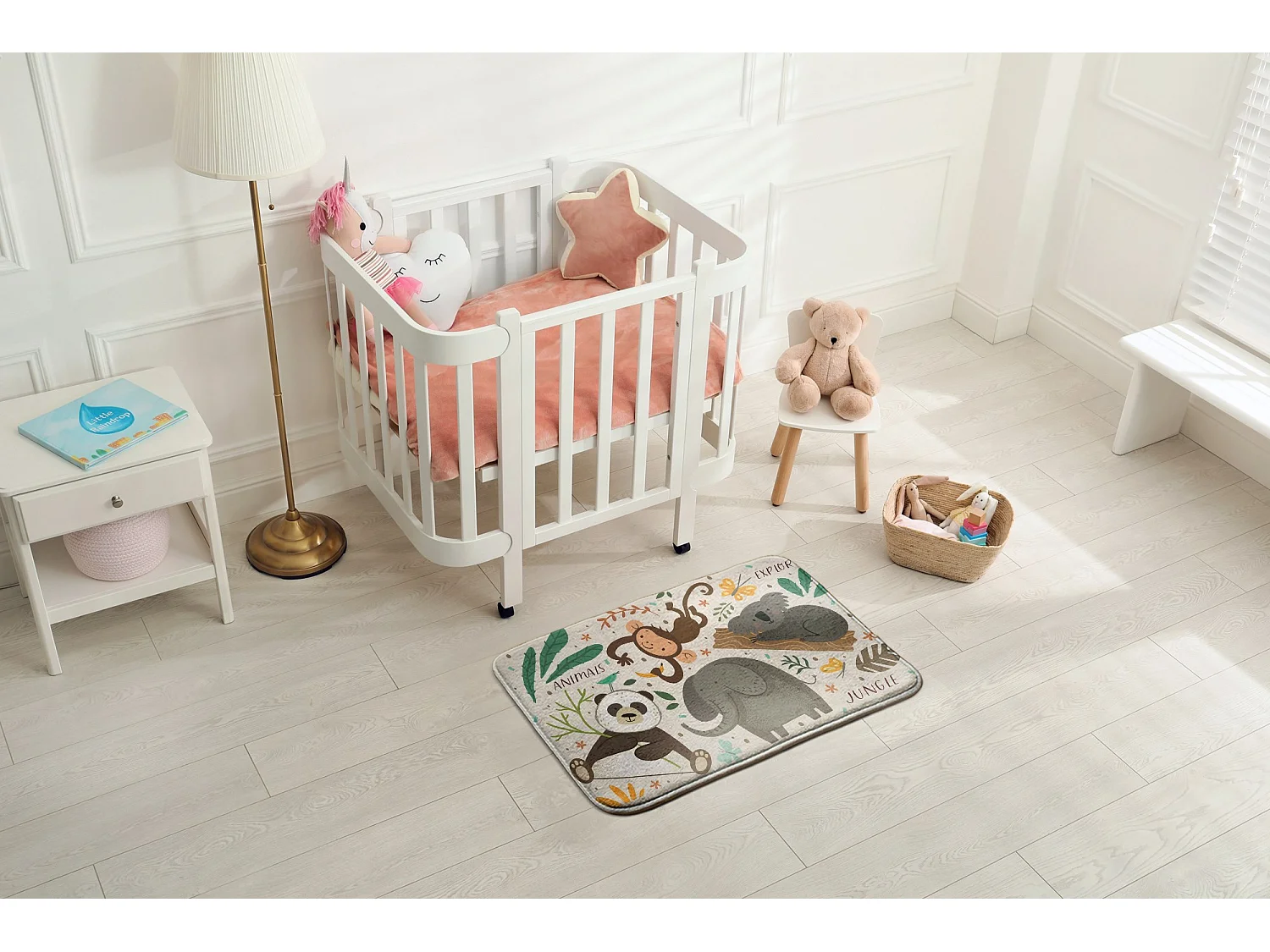 Tapis enfant, 90x60 cm Animaux de la jungle Tapis enfant, pour chambre d'enfant