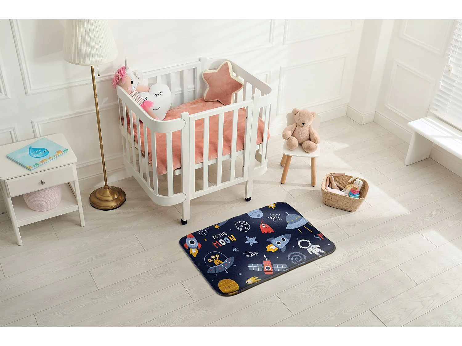 Tapis enfant, 75x45 cm Espace et fusées Tapis enfant, pour une chambre d'enfant