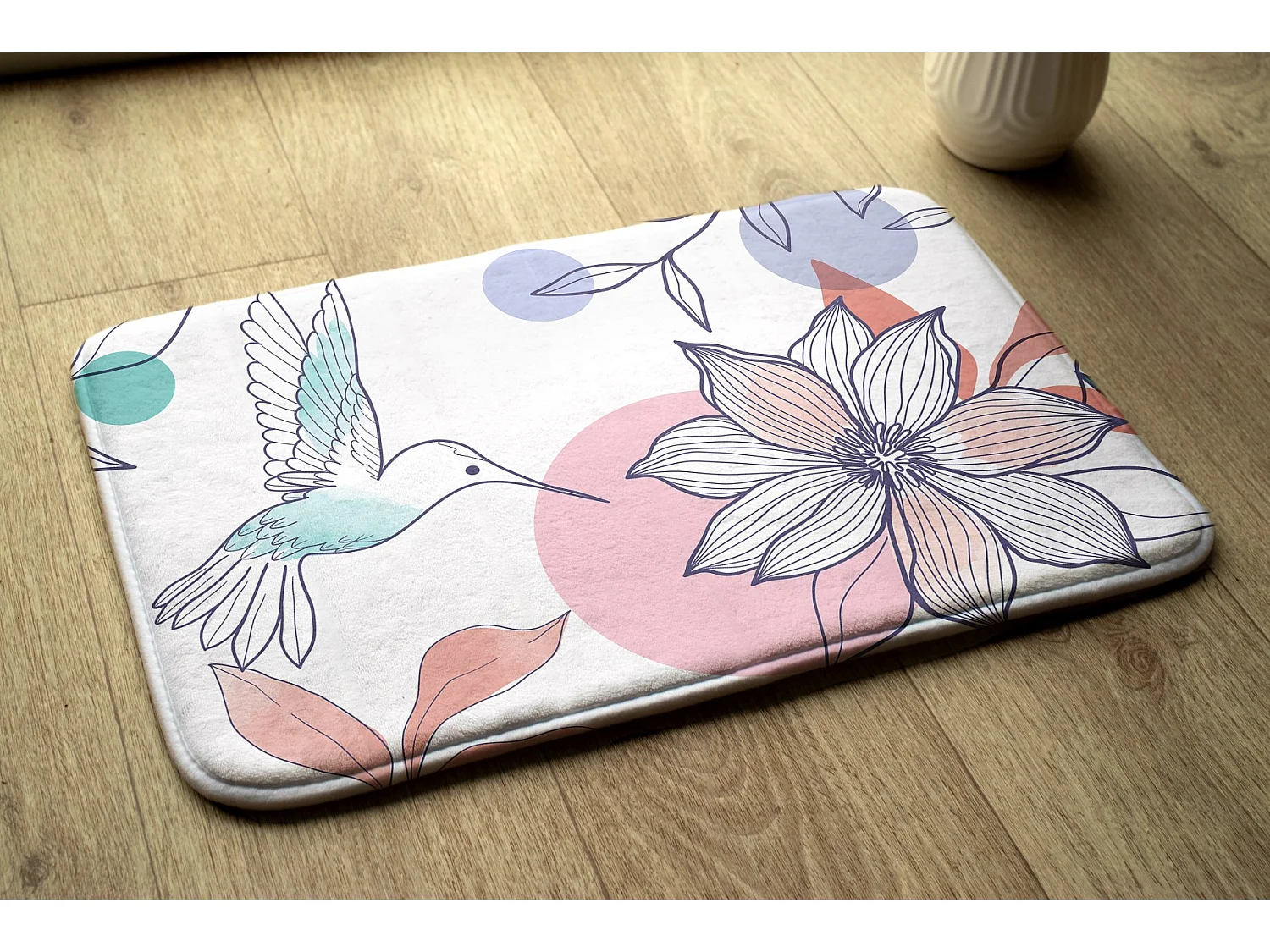 Tapis enfant, 75x45 cm Colibri et fleur Tapis enfant, pour chambre d'enfant