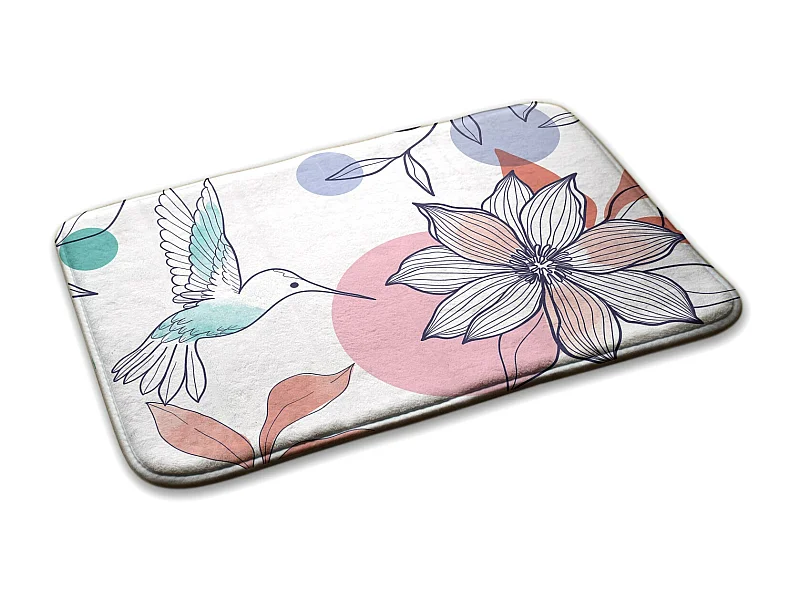 Tapis enfant, 90x60 cm Colibri et fleur Tapis enfant, pour chambre d'enfant