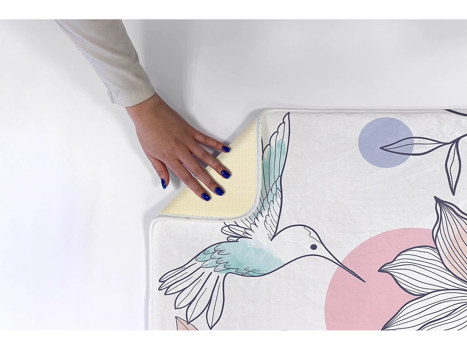 Tapis enfant, 90x60 cm Colibri et fleur Tapis enfant, pour chambre d'enfant