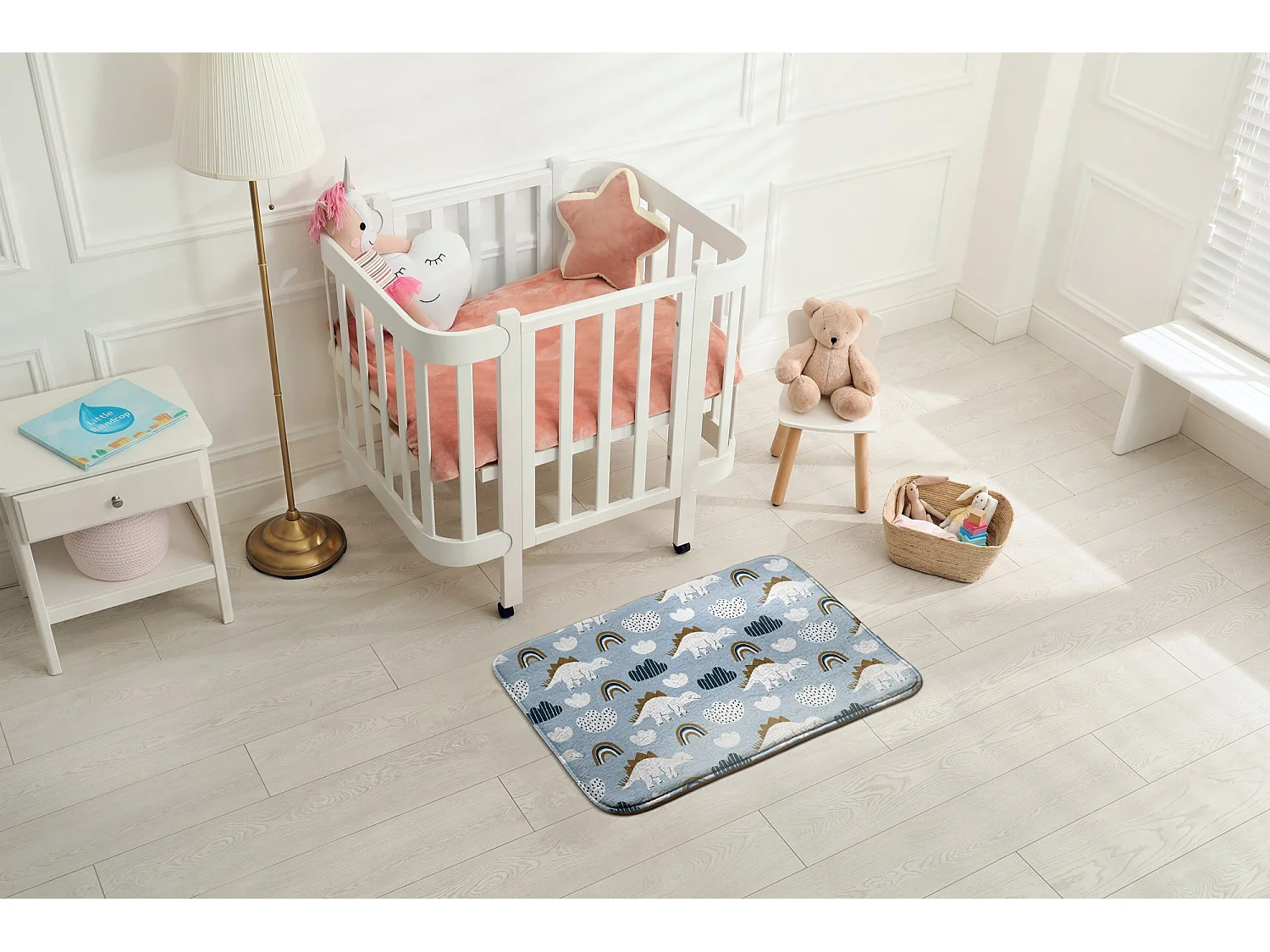 Tapis enfant, 90x60 cm Dinosaures et nuages ​​Tapis enfant, pour une chambre d'enfant