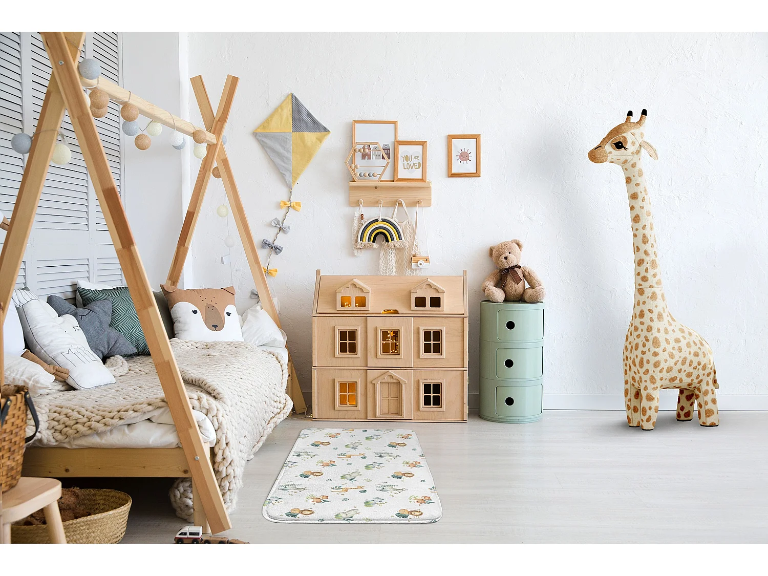 Kinderteppich, 75x45 cm Dschungeltiere Kinderteppich, für Kinderzimmer